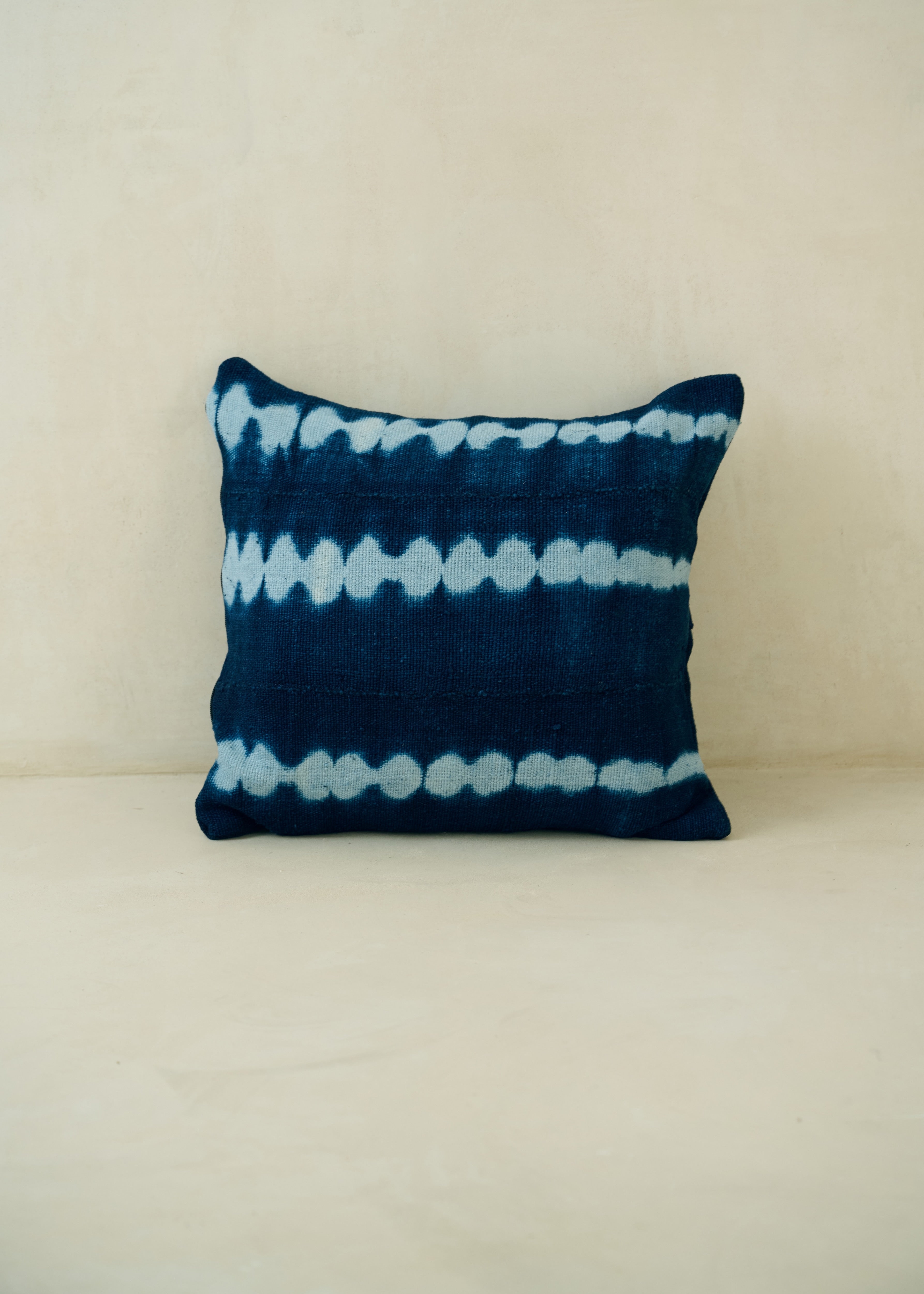 Blue Tie Dye Bogolanfini Cushion - Small Square