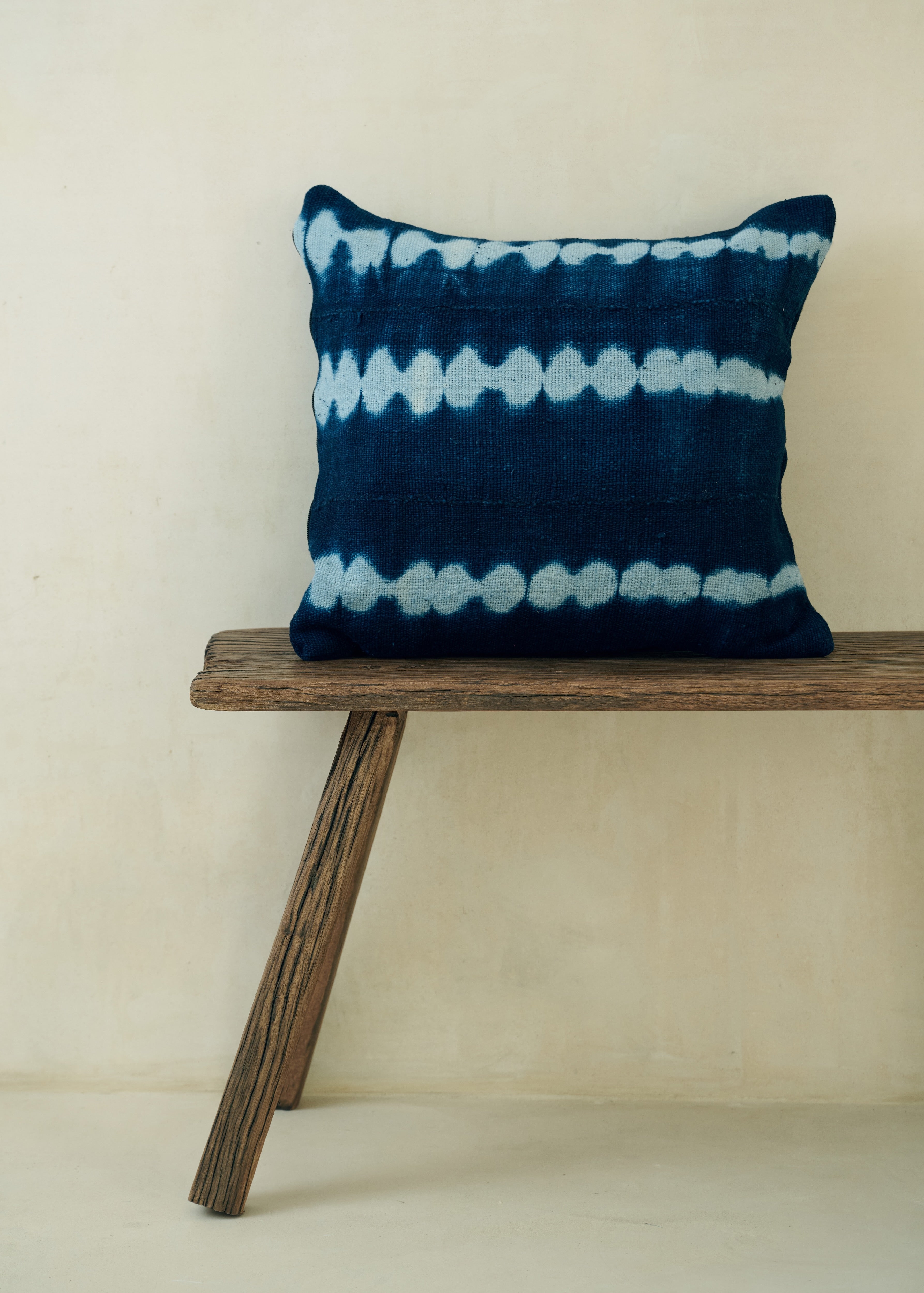 Blue Tie Dye Bogolanfini Cushion - Small Square