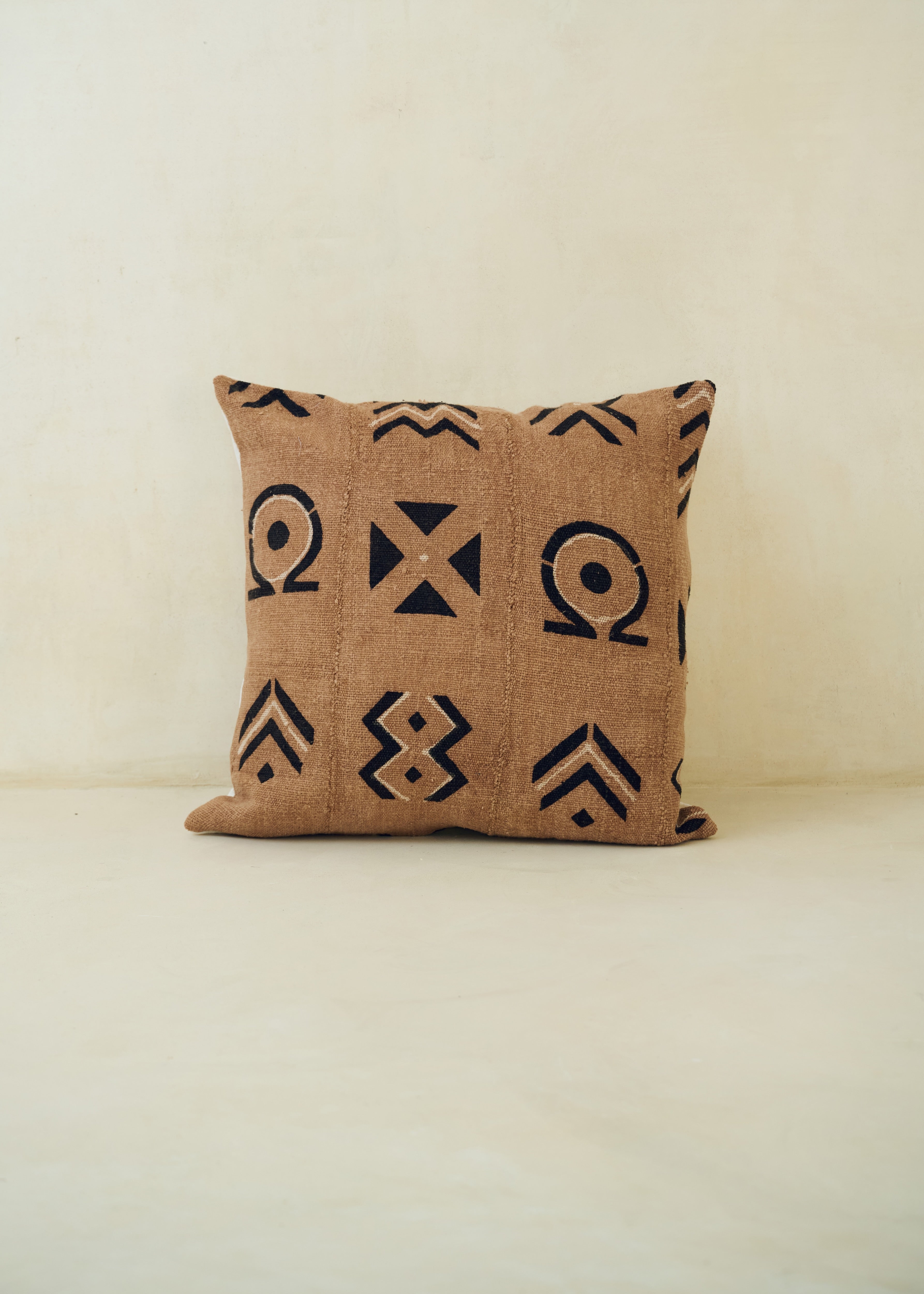 Brown Graphic Print, Bogolanfini Cushion - Square