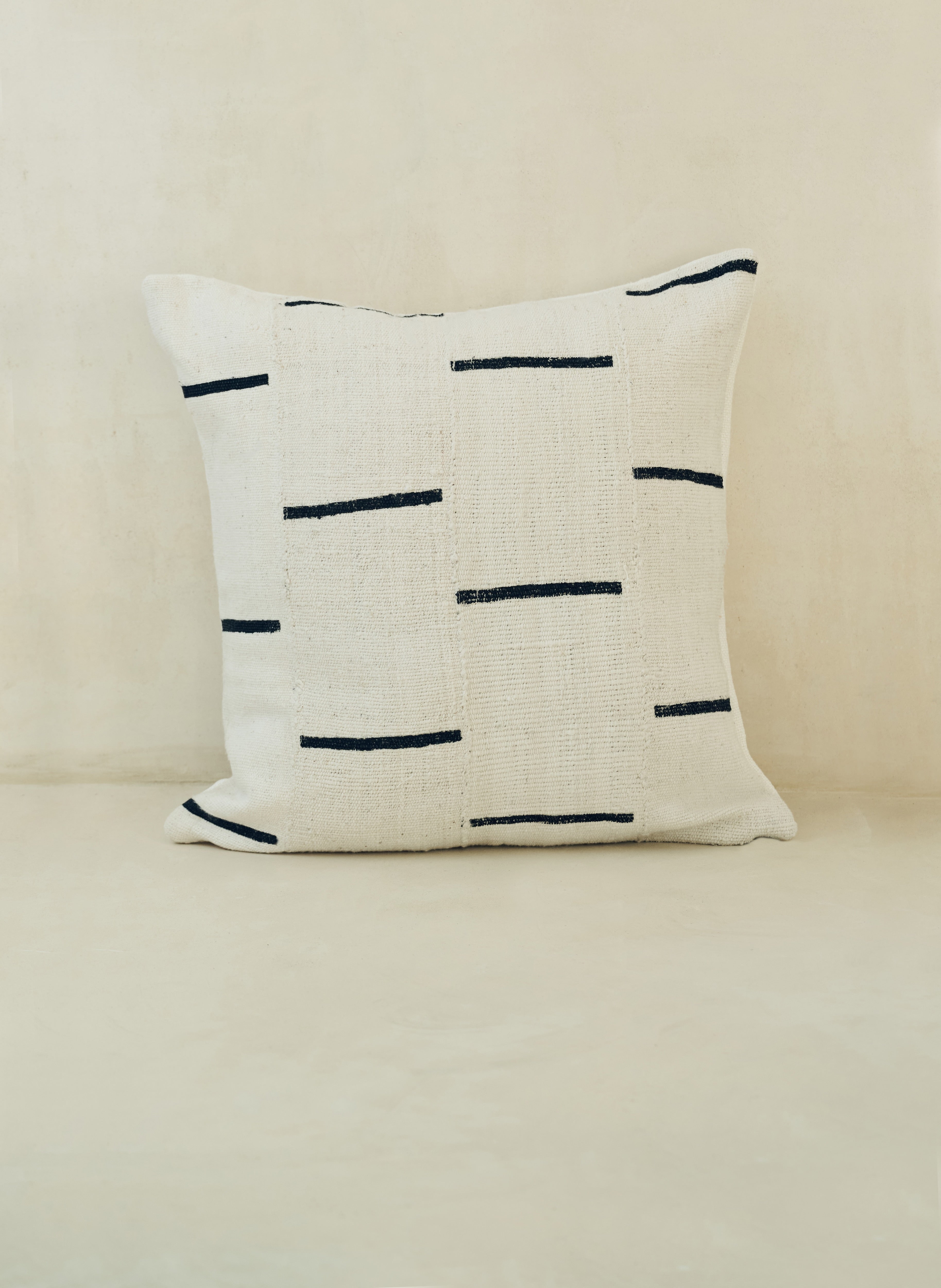 Cream And Black Stripe Bogolanfini Cushion - Square