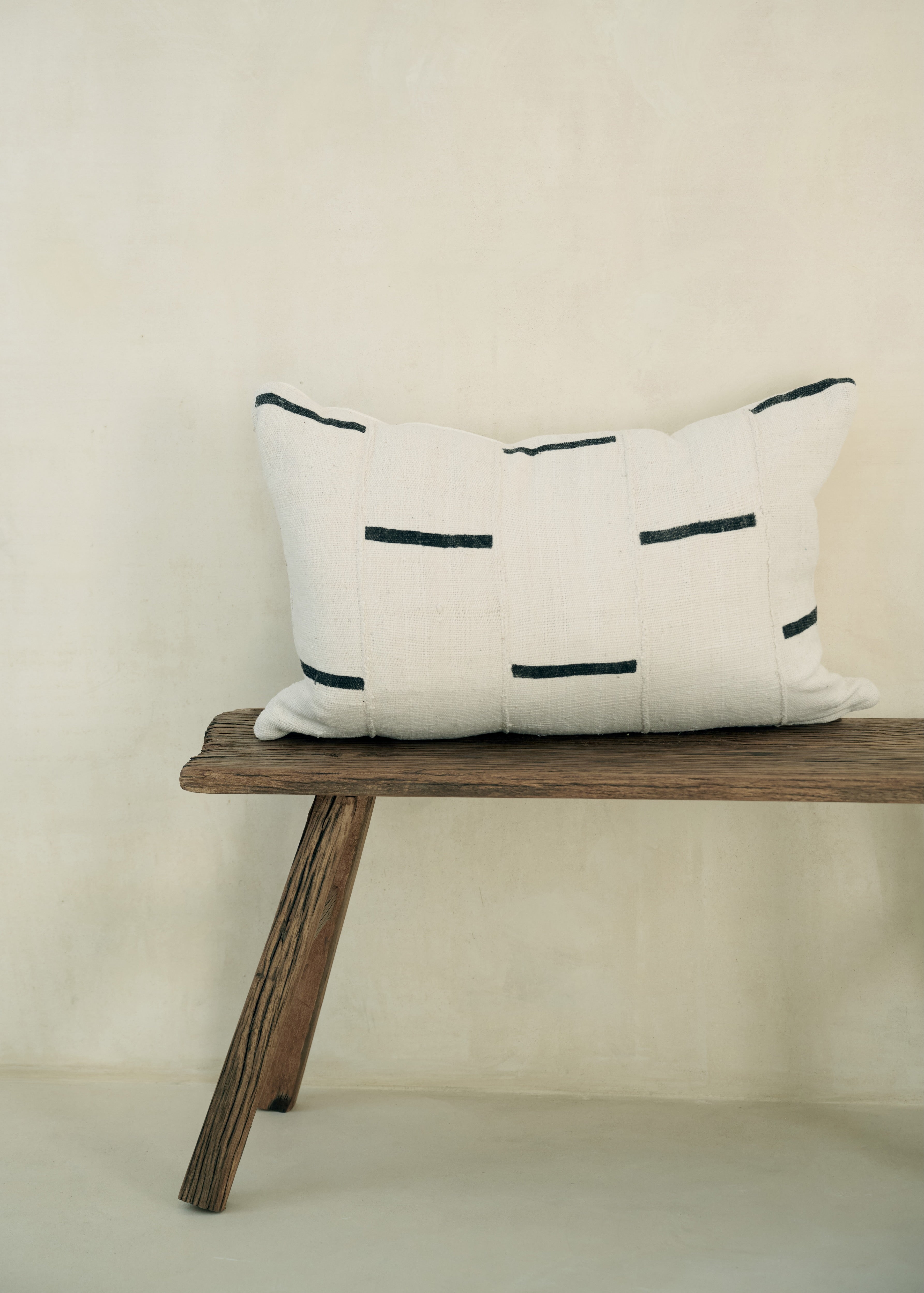 Cream And Black Stripe Bogolanfini Cushion - Rectangle