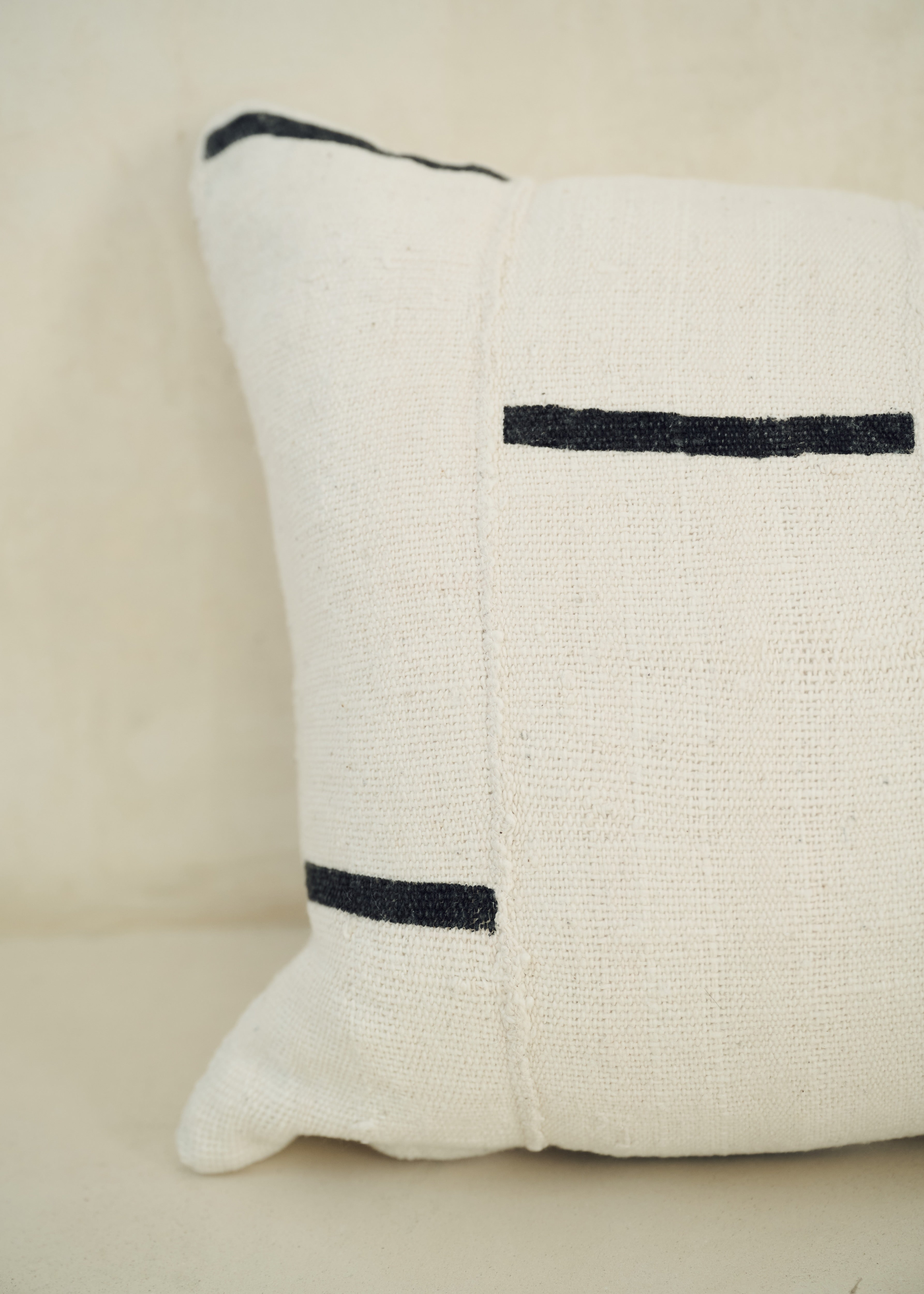 Cream And Black Stripe Bogolanfini Cushion - Rectangle
