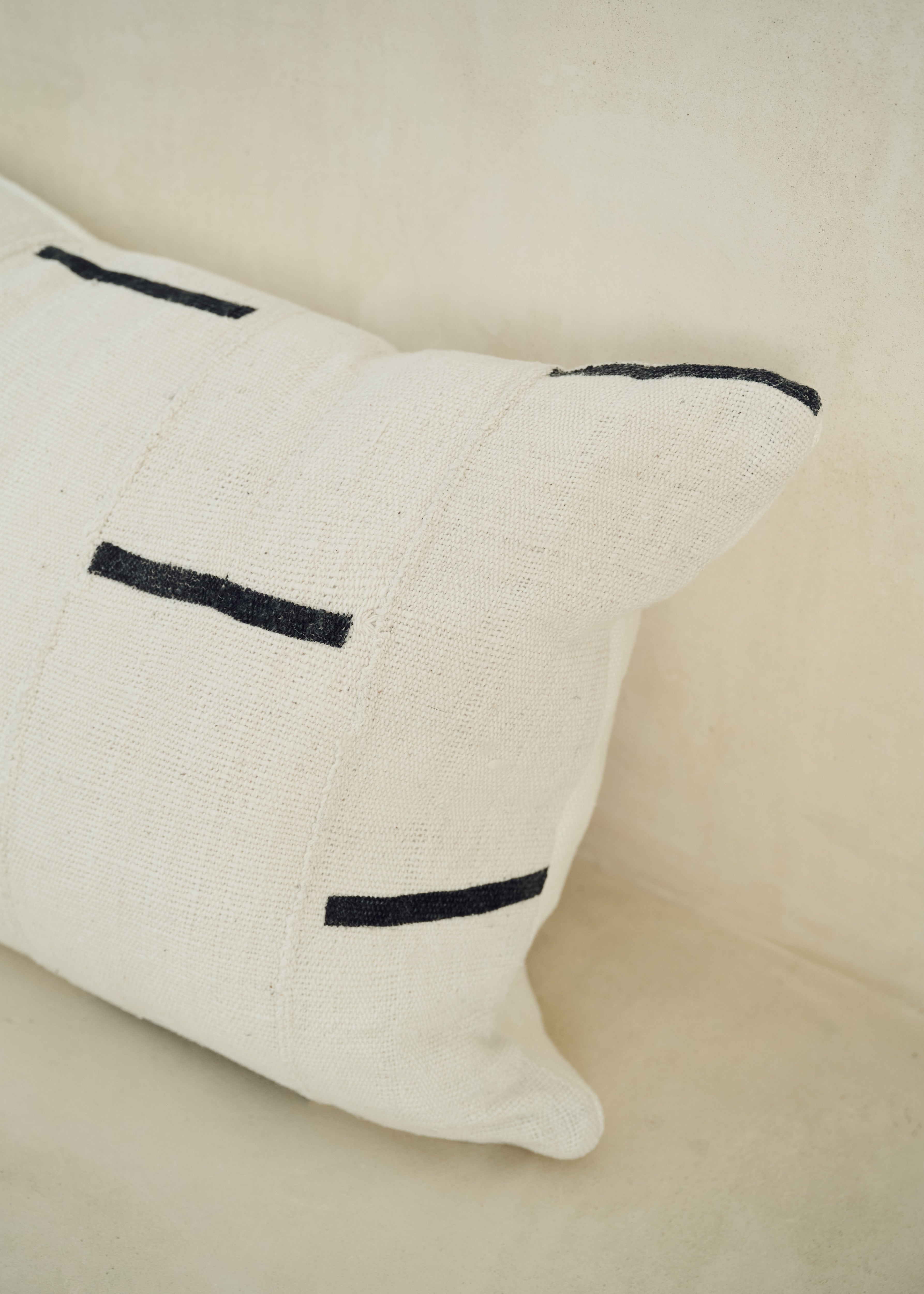 Cream And Black Stripe Bogolanfini Cushion - Rectangle