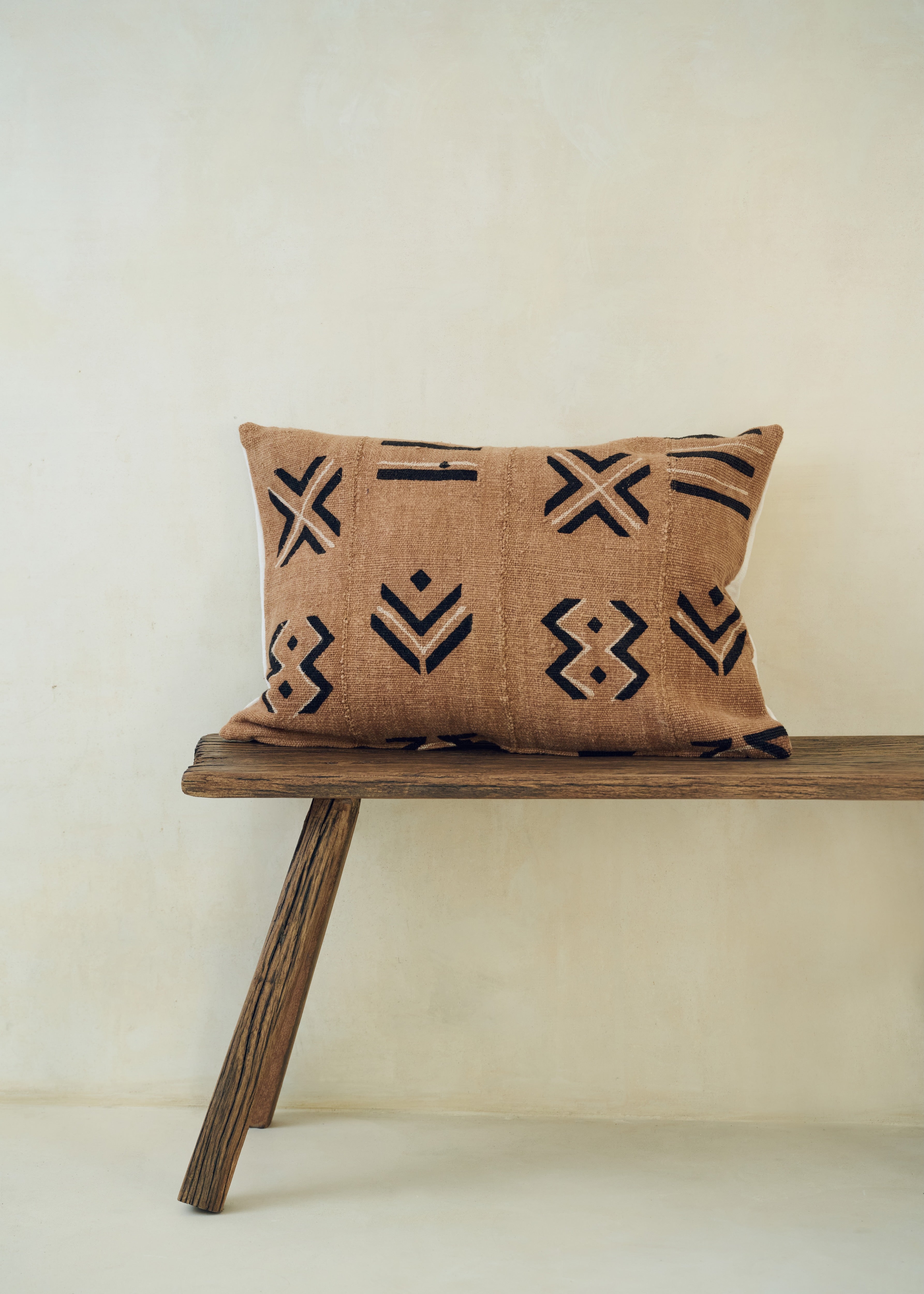 Brown Graphic Print, Bogolanfini Cushion - Rectangle