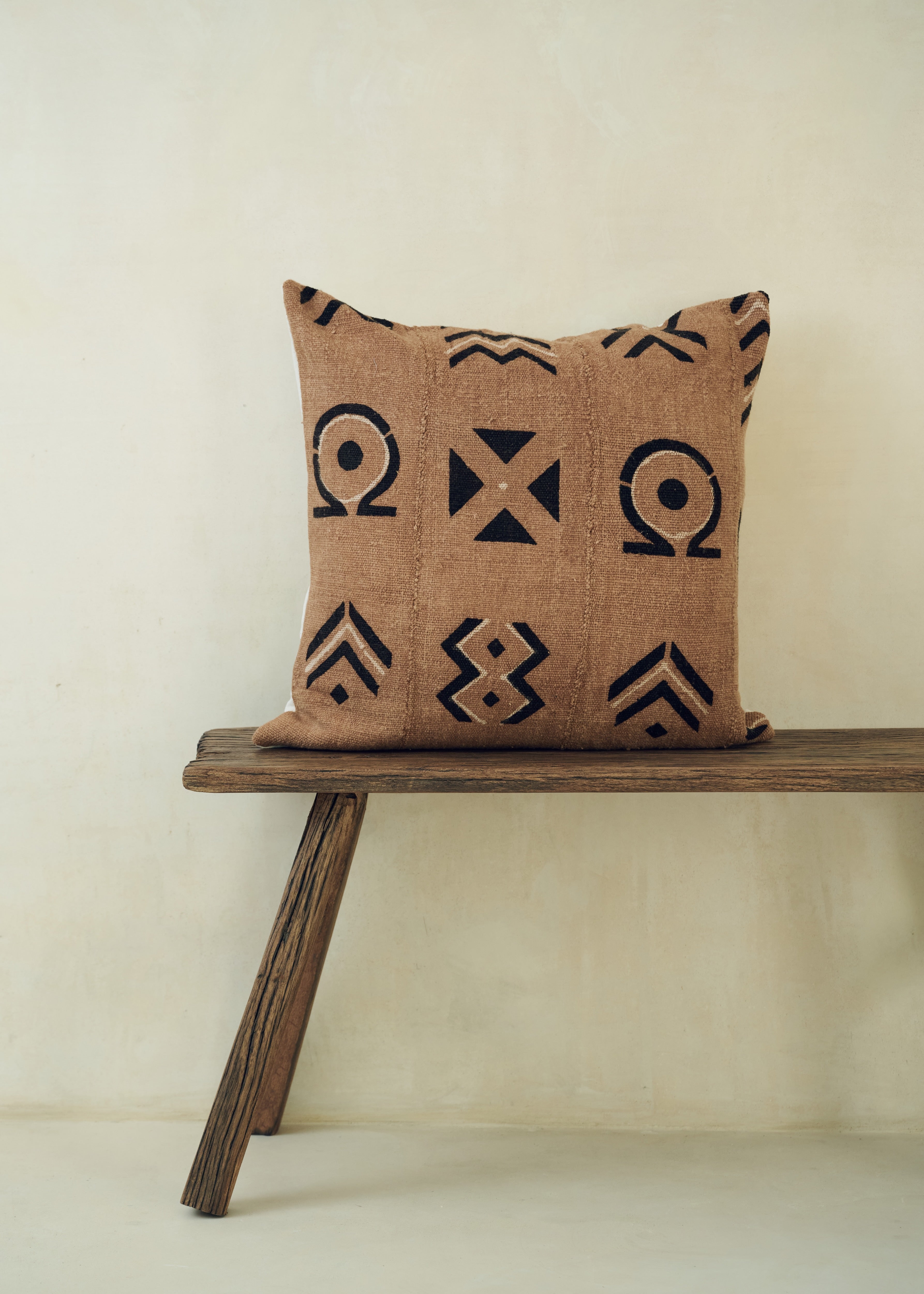 Brown Graphic Print, Bogolanfini Cushion - Square