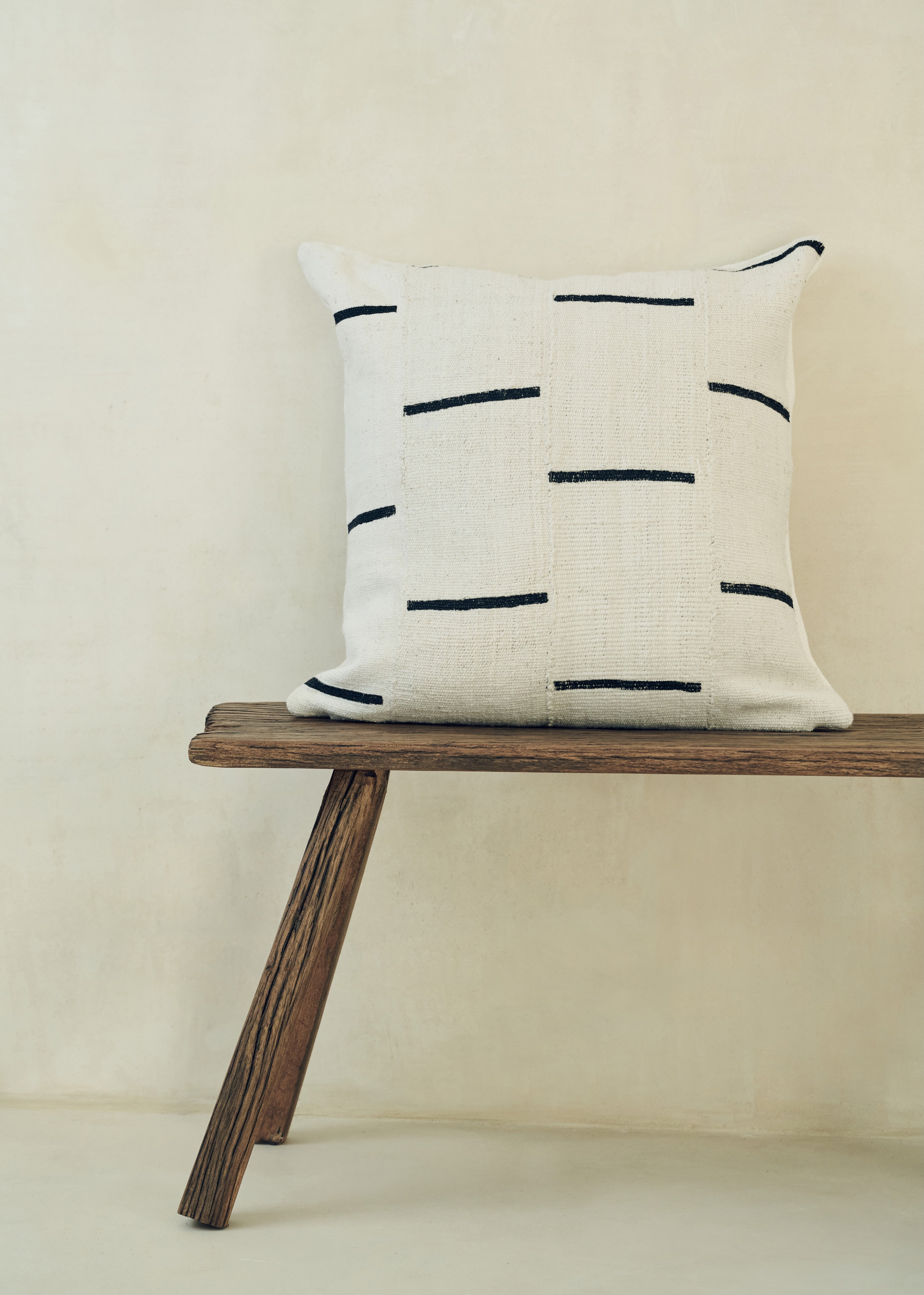 Cream And Black Stripe Bogolanfini Cushion - Square